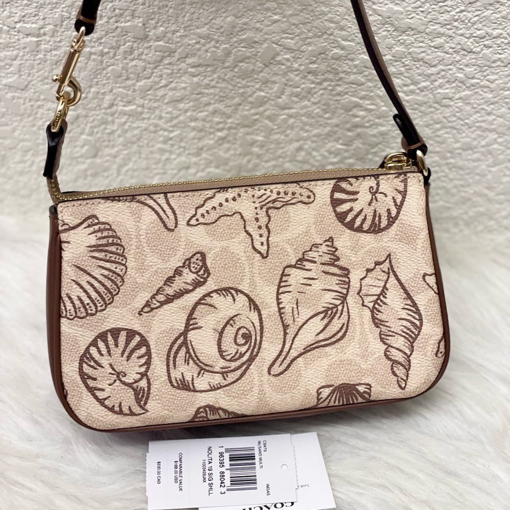 NWT Coach Nolita 19 With Shell Print Signature Canvas CBK79 Gold/Sand Multi - Picture 5 of 10
